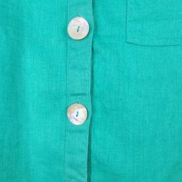 Marc New York Andrew Marc Size M 100% Linen Green Short Sleeve Top Relaxed - Picture 3 of 6